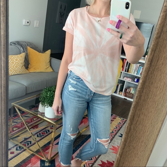 June & Delancey Tops - Light Pink Tie Dye Short Sleeve Top!